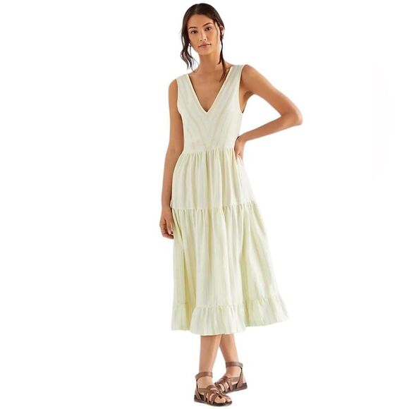 Anthropologie Striped Tier Maxi Dress neutral motif S - Picture 1 of 8